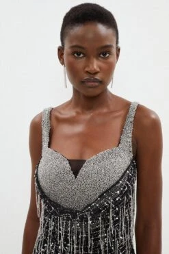 Coast Premium Drape Corset Fringe Mini Dress -Simply Feminine Shop bcc03641 black xl 1