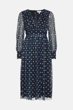 Coast Printed Mesh Plunge Neck Midi Dress -Simply Feminine Shop bcc03670 mono xl 3