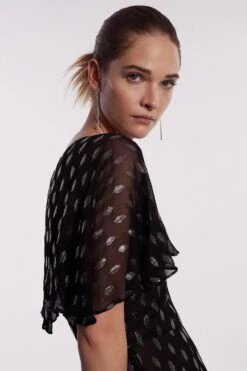 Coast Metallic Spot Cape Sleeve Midi Dress -Simply Feminine Shop bcc03722 black xl 1