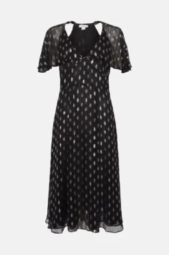 Coast Metallic Spot Cape Sleeve Midi Dress -Simply Feminine Shop bcc03722 black xl 3
