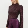 Coast Sequin High Neck Long Sleeve Top -Simply Feminine Shop bcc03743 berry xl