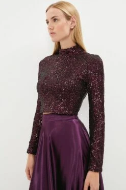 Coast Sequin High Neck Long Sleeve Top