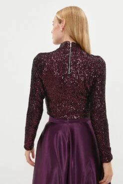 Coast Sequin High Neck Long Sleeve Top -Simply Feminine Shop bcc03743 berry xl 2