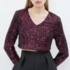 Coast Sequin V Neck Long Sleeve Top 2 Coast Sequin V Neck Long Sleeve Top -Simply Feminine Shop bcc03744 berry xl