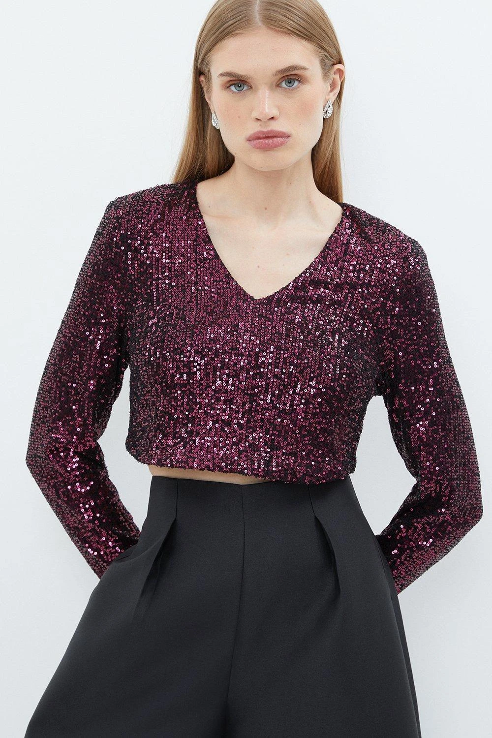 Coast Sequin V Neck Long Sleeve Top 3 Coast Sequin V Neck Long Sleeve Top