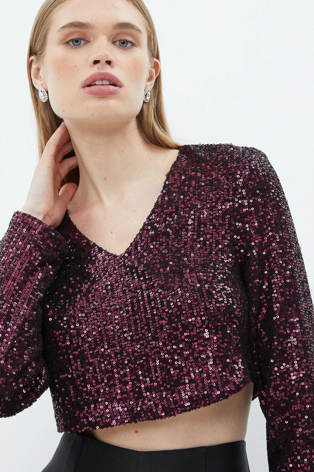 Coast Sequin V Neck Long Sleeve Top 4 Coast Sequin V Neck Long Sleeve Top - Image 2