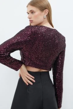Coast Sequin V Neck Long Sleeve Top 8 Coast Sequin V Neck Long Sleeve Top -Simply Feminine Shop bcc03744 berry xl 2