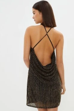 Coast Petite Premium Linear Sequin Cross Neck Dress -Simply Feminine Shop bcc03749 black xl 2