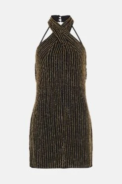 Coast Petite Premium Linear Sequin Cross Neck Dress -Simply Feminine Shop bcc03749 black xl 3