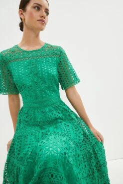 Coast Petite Midi Dress In Lace With Tiers