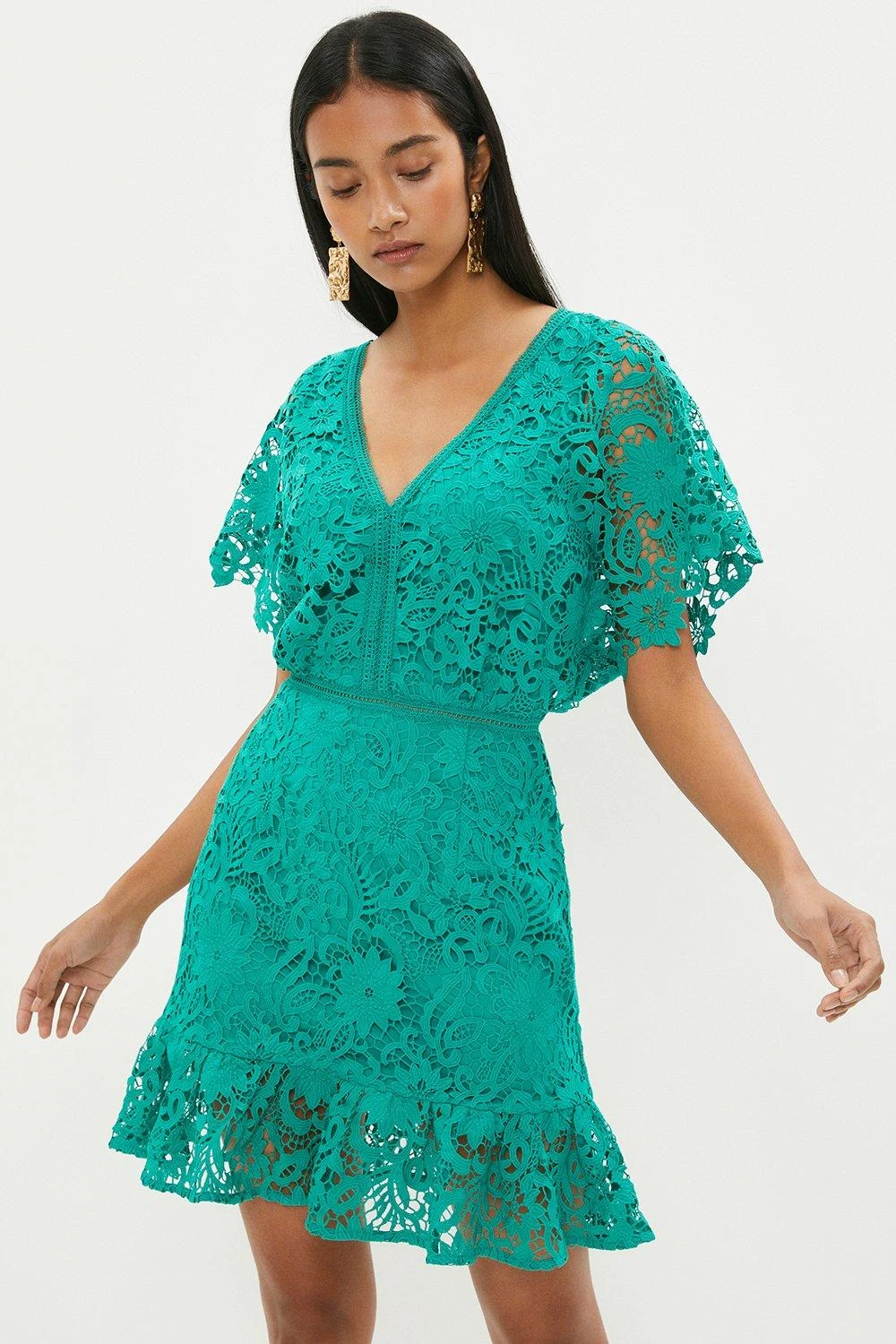Coast Mini V Neck Lace Dress With Flare Sleeve 3 Coast Mini V Neck Lace Dress With Flare Sleeve