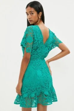 Coast Mini V Neck Lace Dress With Flare Sleeve 8 Coast Mini V Neck Lace Dress With Flare Sleeve -Simply Feminine Shop bcc03777 green xl 2