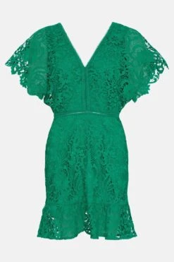 Coast Mini V Neck Lace Dress With Flare Sleeve 9 Coast Mini V Neck Lace Dress With Flare Sleeve -Simply Feminine Shop bcc03777 green xl 3