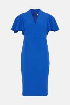 Coast Petite V Neck Flare Sleeve Pencil Dress -Simply Feminine Shop bcc03811 cobalt xl 3