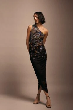 Coast Julie Kuyath Bejewelled Draped Mesh Dress