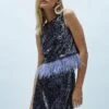 Coast Contrast Feather Hem Sequin Shell Top