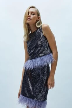 Coast Contrast Feather Hem Sequin Shell Top