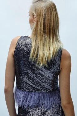 Coast Contrast Feather Hem Sequin Shell Top -Simply Feminine Shop bcc03845 black xl 2