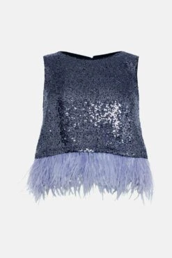 Coast Contrast Feather Hem Sequin Shell Top -Simply Feminine Shop bcc03845 black xl 3