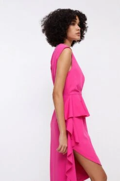 Coast Waterfall Ruffle Drape Midi Dress -Simply Feminine Shop bcc03878 hot20pink xl 4