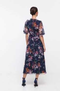 Coast Petite V Neck Angel Sleeve Mesh Dress -Simply Feminine Shop bcc03895 navy xl 2