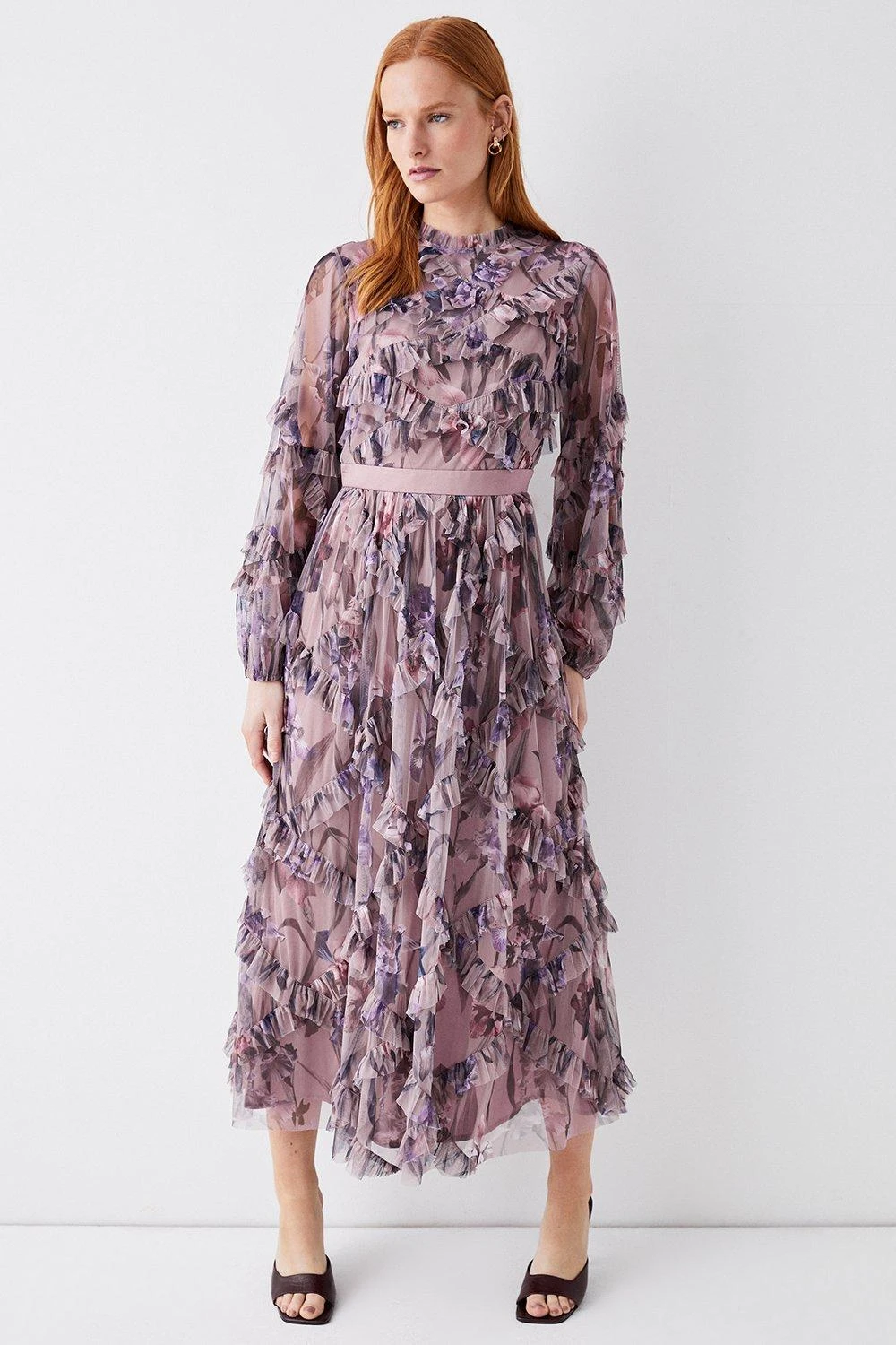 Coast Diamond Ruffle High Neck Mesh Dress 3 Coast Diamond Ruffle High Neck Mesh Dress