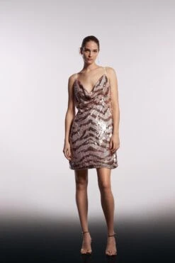 Coast Cowl Neck Sequin Mini Dress In Sequin -Simply Feminine Shop bcc03901 pink xl 4