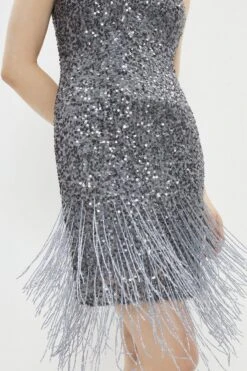 Coast Sequin Bustier Dress With Beaded Fringe -Simply Feminine Shop bcc03902 grey xl 1