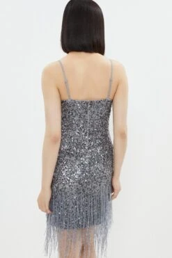 Coast Sequin Bustier Dress With Beaded Fringe -Simply Feminine Shop bcc03902 grey xl 2