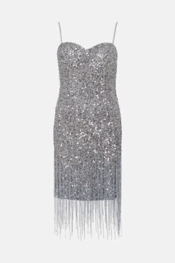 Coast Sequin Bustier Dress With Beaded Fringe -Simply Feminine Shop bcc03902 grey xl 3