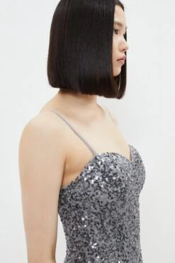 Coast Sequin Bustier Dress With Beaded Fringe -Simply Feminine Shop bcc03902 grey xl 4