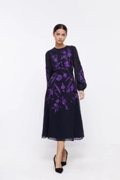 Coast Petite Dahlia Floral Embroidered Dress