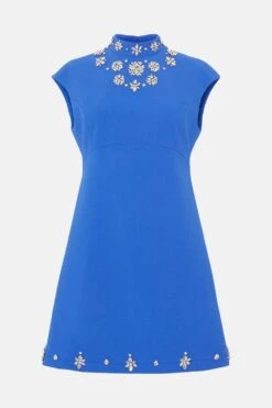 Coast Mini Dress With Jewel Trim Neck -Simply Feminine Shop bcc03982 cobalt xl 3
