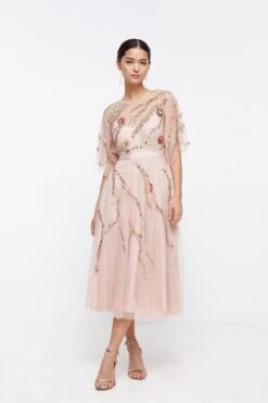 Coast Petite Midi Dress With Embellished Flower