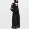 Coast Sequin Lace Button Front Midi Dress 2 Coast Sequin Lace Button Front Midi Dress -Simply Feminine Shop bcc03996 black xl