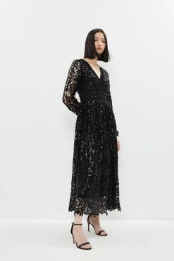 Coast Sequin Lace Button Front Midi Dress