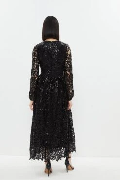 Coast Sequin Lace Button Front Midi Dress -Simply Feminine Shop bcc03996 black xl 2