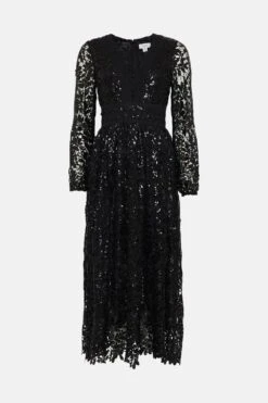 Coast Sequin Lace Button Front Midi Dress -Simply Feminine Shop bcc03996 black xl 3