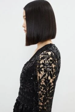 Coast Sequin Lace Button Front Midi Dress -Simply Feminine Shop bcc03996 black xl 4