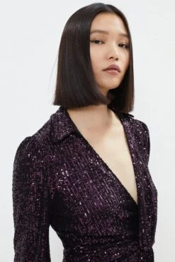 Coast Sequin Mini Dress With Collar -Simply Feminine Shop bcc04002 pink xl 1