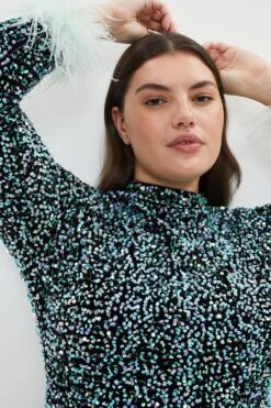 Coast Plus Sequin Midi Dress With Feather Cuff -Simply Feminine Shop bcc04014 mint xl 1