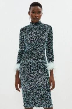 Coast Sequin Midi Dress With Feather Cuff -Simply Feminine Shop bcc04015 mint xl 4