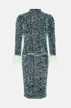Coast Sequin Midi Dress With Feather Cuff -Simply Feminine Shop bcc04015 mint xl 5
