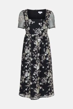 Coast Petite Square Neck Dress In Sequin Floral -Simply Feminine Shop bcc04020 black xl 3