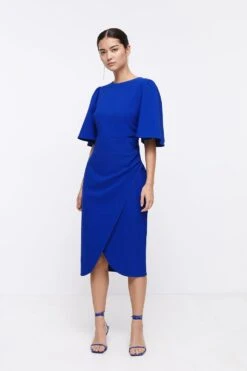 Coast Petite Flare Sleeve Crepe Wrap Pencil Dress