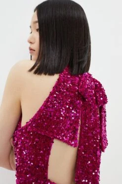 Coast Sequin Velvet Mini Dress With Feather Hem -Simply Feminine Shop bcc04057 pink xl 1