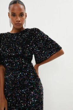 Coast Sequin Flare Sleeve Midi Dress