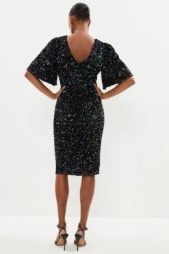 Coast Sequin Flare Sleeve Midi Dress -Simply Feminine Shop bcc04064 black xl 2