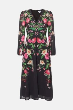 Coast Mirror Photo Floral Button Through Midi Dress -Simply Feminine Shop bcc04114 black xl 3