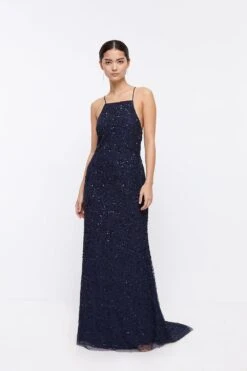 Coast Petite Lace Up Back Sequin Maxi Dress